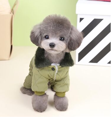 Зимовий теплий верхній одяг для собак Izefia: куртка-комбінезон для собак з бавовни, захист від снігу, для маленьких та середніх собак, XXL (довжина спини: 37 см), зелений