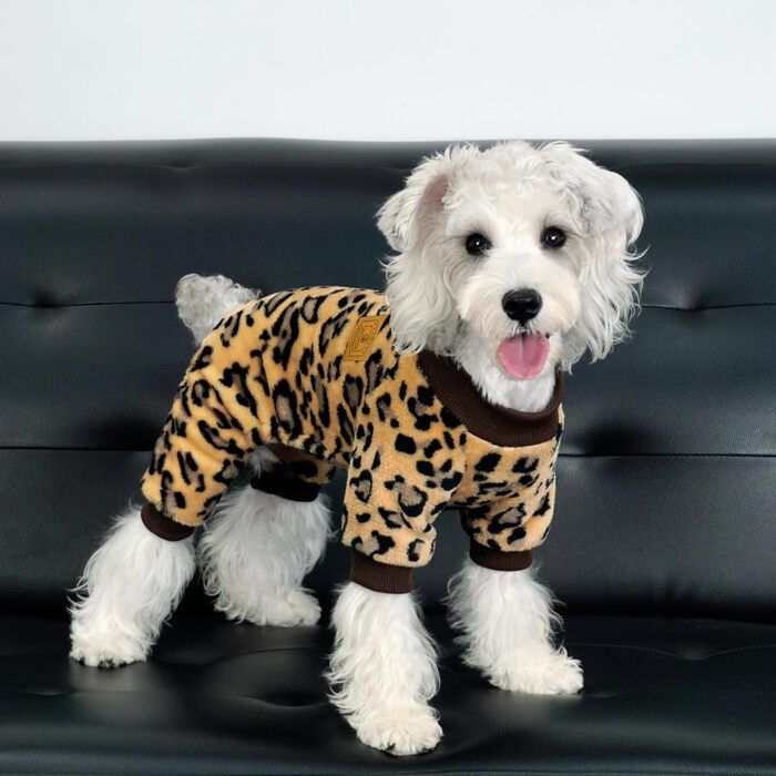 Піжама для собак XPUDAC, фліс, теплий пуловер для собак, дівчаток та хлопчиків, м'яка, тепла зимова одяг для собак, розмір S (груди 15 дюймів), леопардовий принт
