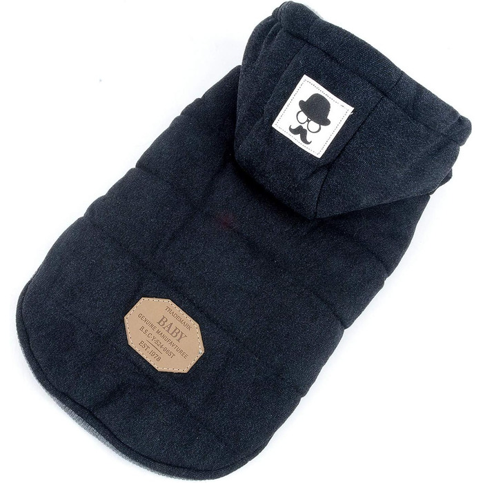 Зимова куртка для собак, тепла флісова підкладка, бавовняний халат для тварин, захист від вітру, капюшон, для котів та собак, чорний, розмір L (обхват грудей 42 см)