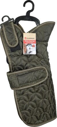 Шлейка для собак Flaingo Hundeantel Winter Ushi, хакі, розмір S, поліестер, водовідштовхувальна, з флісовою підкладкою, на липучках, світловідбиваюча, з отвором для повідка