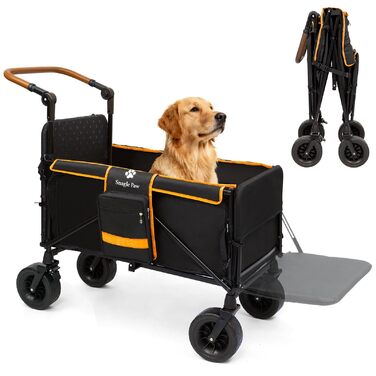 Трансформер для собак великих порід Snagle Paw з дверцятами та рампою, складний, для будь-якого рельєфу, з кишенями для зберігання, регульованою ручкою та гальмом, чорний/помаранчевий
