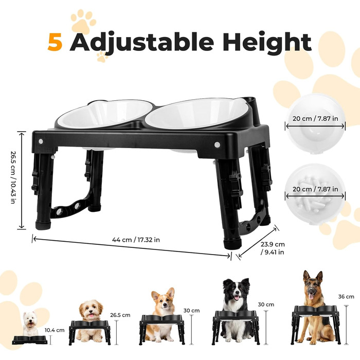 Підвищена годівниця для собак, анти-заковтування, регульована висота, для великих та середніх собак