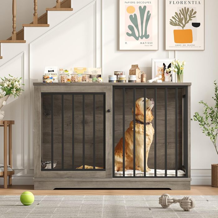 Клітка для собак FirFurd 120см: міцна метало-дерев'яна будка XXL для великих собак, 120x90x60 см, коричнево-біла