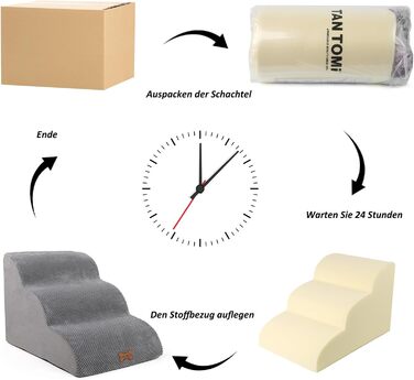 Сходинки для собак Caliyo, 3 сходинки, для маленьких собак, з високощільним губчастим матеріалом, знімний, washable cover, неслизьке дно (60 x 40 x 40 см, сірий)