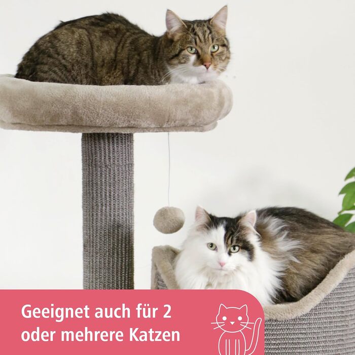 Дряпка для котів Kerbl Tiana, сіра, 73,5x45x130 см, з натуральним сизалем і знімними плюшевими подушками