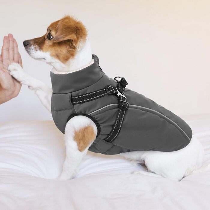 Теплий зимовий одяг для собак Citétoile: куртка з блискавкою, вітрозахисна, з відбиваючими смугами та нагрудником (сірий, M)