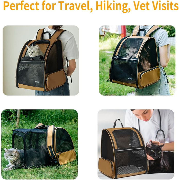 Рюкзак-переноска для кота та собаки, розширюваний, коричневий. Підходить для котів та собак вагою до 9 кг