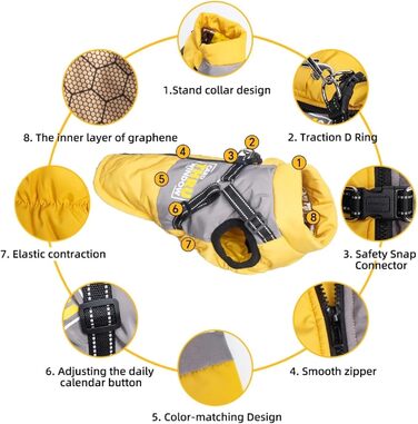 Легка, дихаюча тепла куртка для собак зі снігофлісу, вітро- та водонепроникна, з світловідбиваючим отвором для повідка, для Бульдога та Лабрадора, жовта, 2XL