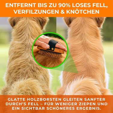 Щітка для собак з довгою шерстю - 100% натуральна щетина, Made in Germany. М'яка щітка для видалення підшерстка, розплутування та вирівнювання без вискубування. Змащений дерев'яний грифель FSC® + додатковий засіб для чищення щітки