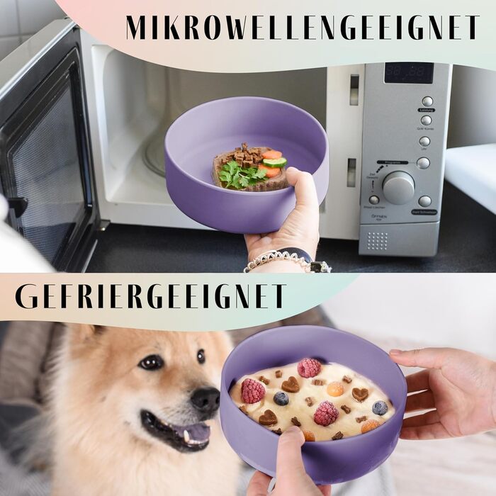 Миска для собак ne&no® Silikon 1200 мл з кришкою для маленьких та середніх собак | Безпечна для холодильника, не ковзає | Набір мисок для собак: миска та кришка (холодна фіолетова)