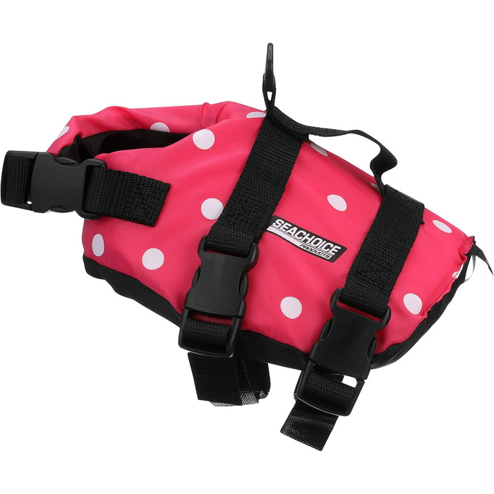 Світшот для собак Seachoice 86260 - рятувальний жилет для собак, регульований, з ручкою, розмір XXS, до 2,7 кг (рожевий у горошок)