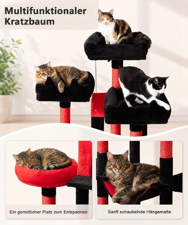 Ігровий комплекс для котів Kratzbaum, 181 см, кігтеточка та дерево для котів у квартиру (чорний + червоний)