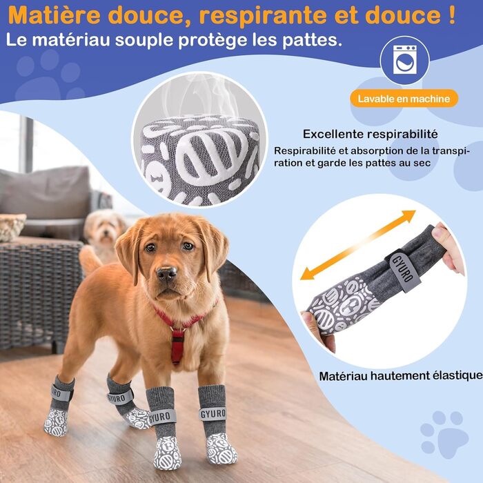 Шкарпетки для собак з антиковзаючою поверхнею для дому, сірі (S) - захист лап, запобігання слизькості