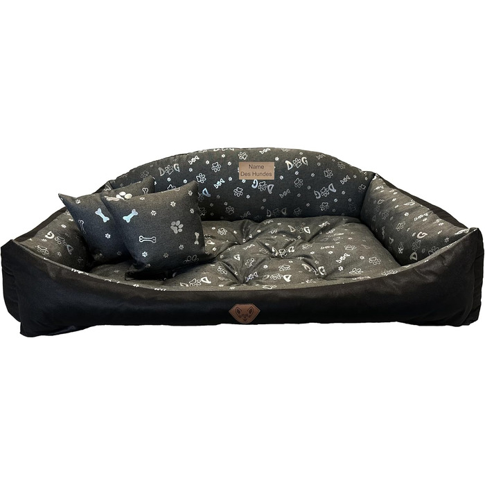 Ортопедичне ліжко для собак Dogs4Life: м'яке, миється, з можливістю персоналізації (S-XXL, сірий з срібними лапками)