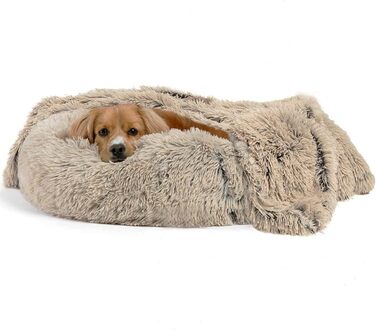 Заспокійнельне ліжко для собак, Donut-дизайн, плюш, з блискавкою, придатне для прання в машині, ліжко для маленьких тварин, собак, котів, кошенят та цуценят, 50 см (XL /80 см, Бежевий)