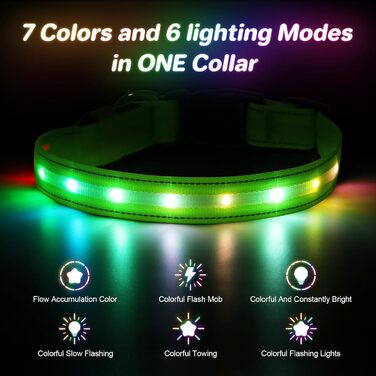 Світлодіодна нашийник для собак Feycig з USB-зарядкою - водонепроникний, регульований, 3 режими, для малих, середніх та великих собак (світло-зелений, L(48-60см))