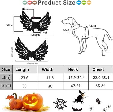 Костюм для тварин на Хелловін: крила кажана для котів та собак, чорний, M145