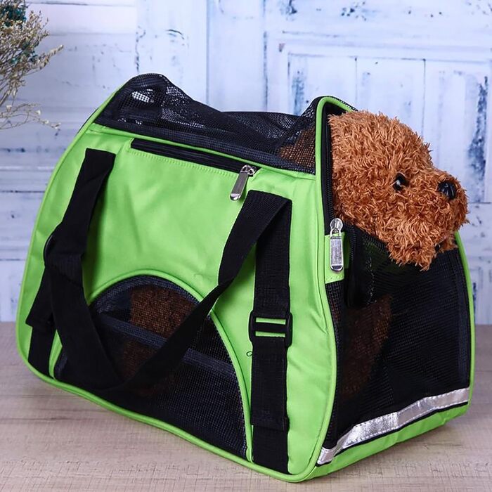 Персоналізована переноска для кота/собаки з вишивкою імені, складана переноска для собак/котів (зелена)