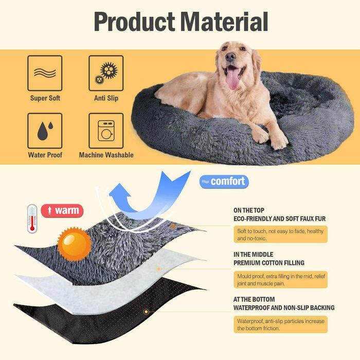 М'яке кругле ліжко для собак та котів. Кругле ліжко-бублик для середніх собак та котів, м'яке та тепле, Ø 60 см, темно-сірий колір