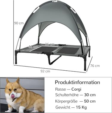 Ліжко для собак PawHut з навісом та дахом, вуличне, сіре та чорне, 92x76x90 см