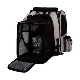Розширюваний рюкзак для котів | Транспортна сумка для котів – переноска для домашніх тварин, розтягувана, дихаюча, складна, для подорожей, піших прогулянок, транспортування сірого кольору (з чорною основою)