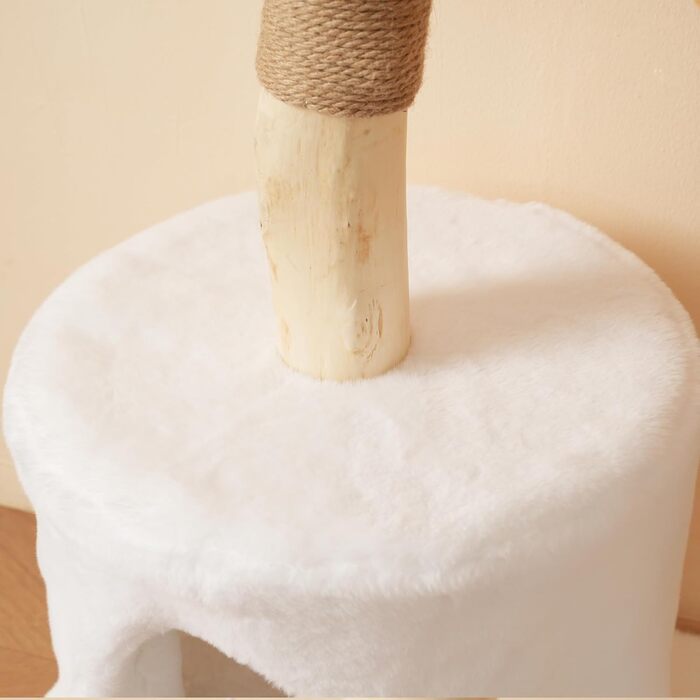 Кігтеточка для котів CareCooo 135 см з 12 стержнів, стабільна, з будиночком, сизаль, захист від перекидання, водонепроникна, для великих котів, коричнева/біла (Natural+White, XL)