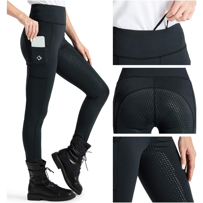 Легінси для верхової їзди NAVISKIN з силіконовим повним покриттям, чорні, з кишенею для телефону, Slim Fit