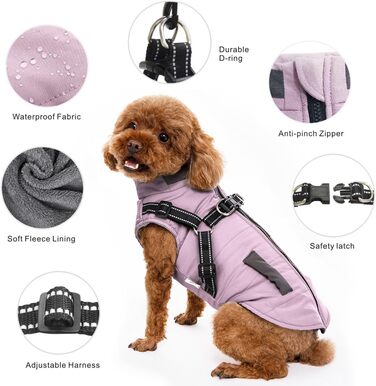Зимові куртки для собак, теплі водонепроникні накидки для цуценят та собак середніх розмірів, з шлейкою, фіолетовий