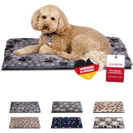 HS-Hundebett® Лежак для собак середній 65x95 см, двосторонній, м'який, 3 см наповнювач, для дивану, авто та переноски, сірий з лапкою, вироблено в Німеччині