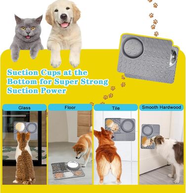 Шлека для собак Cooltto з лотком та шпателем: силіконова підстилка з присосками для купання, грумінгу та догляду за кігтями (сірий)