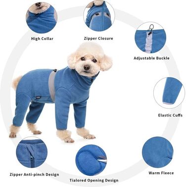 Теплий одяг для собак: куртка, жилет, піжама з флісу для маленьких та середніх собак (синій)