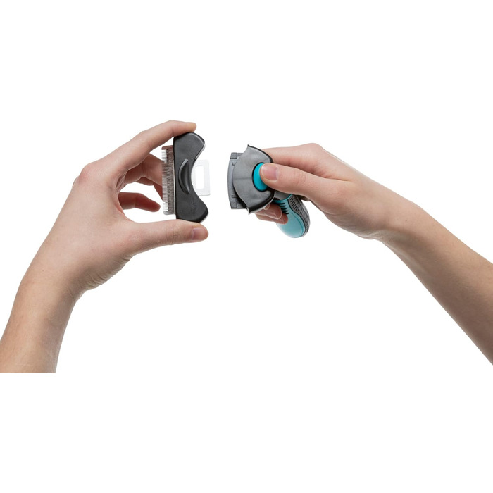 Тріксі Щітка для вичісування шерсті з ви змінним гребінцем - нержавіюча сталь, прогумований пластиковий ручка - чорний/синій - 8 x 14 см - 24173