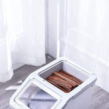 Контейнер для корму для тварин, контейнер для корму для собак зі шкребком, стекується, 10 кг, контейнер з кришкою, сірий, розмір L