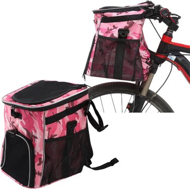 Рюкзак-переноска для собак, рожевий камуфляж, водонепроникний, дихаючий, знімний, велосипедний