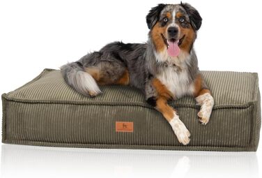 М'який лежак для собак Knuffelwuff Lesedi з корду, 135x90 см, знімний чохол, можна прати, для великих, середніх та маленьких собак (100x70 см, хакі)