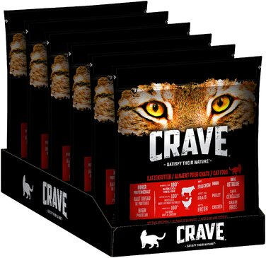 Сухий корм для дорослих котів Crave з індиком та куркою, беззерновий преміум-корм з високим вмістом протеїну, 6х750г (4.5 кг)