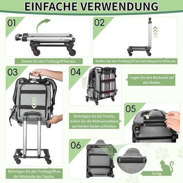 OUUTMEE Сумка-переноска для домашніх тварин, знімний чохол з колесами, ідеальна для котів та маленьких собак, багатофункціональний рюкзак, сумка-переноска 4-ма способами, дихаюча (Сірий)