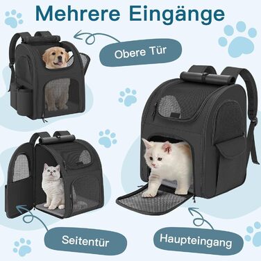 Рюкзак для тварин до 10 кг з сіткою, чорний: зручний та дихаючий для собак та котів