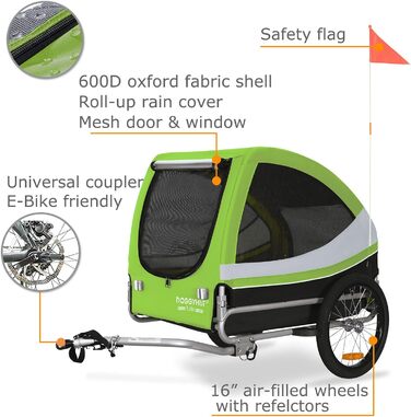 DOGGYHUT® Tobi - великий велопричіп для собак, 35 кг, зелений