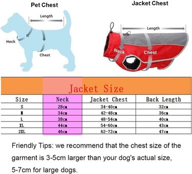 Водонепроникна куртка для собак на осінь та зиму, тепла, з підкладкою (червона, M)