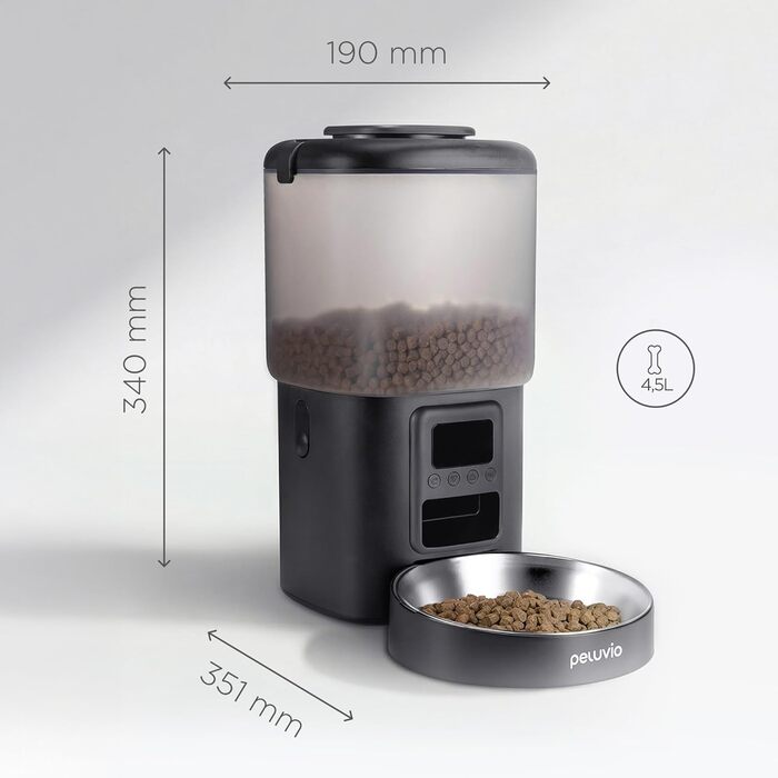 Автоматичний годувальник для собак Crispy з таймером, LCD-дисплеєм, резервним живленням (USB-C), нержавіюча сталь, 4.5 л, для сухого корму 5-15 мм