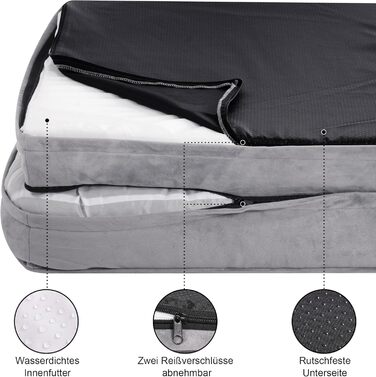 Ортопедичне ліжко для собак великих порід, ергономічне диван-лежанка з піною у формі ковчега, водонепроникне, неслизьке ліжко для собак 89x63 см, світло-сірий (світло-сірий, Д 89 x Ш 63 x В 17 см)