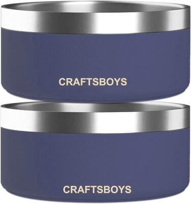 Миска для собак Craftsboys, подвійна стінка, нержавіюча сталь, нековзке дно, 907 г, для малих, середніх і великих порід, синя
