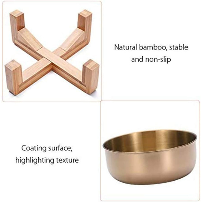 Миска для кормів домашніх тварин La La Pet, годівниця для собак та котів, нержавіюча сталь, бамбук, помаранчевий колір, одиночна миска