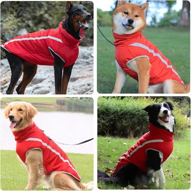 Зимова куртка для собак, тепла водонепроникна куртка для середніх та великих собак. Підходить для Лабрадорів, Бульдогів, Самоедів. З флісовою підкладкою та світловідбиваючими елементами. Розмір 6XL/68см, червоний колір