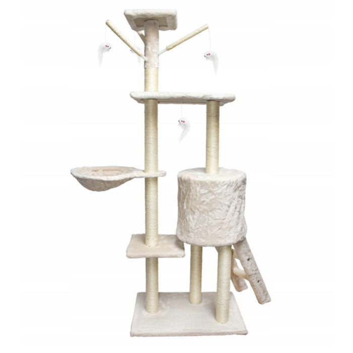Високий когтеточка-комплекс із лежаком та стовпчиком для кігтів, вежа Pet HOBBY 101 — 160 см