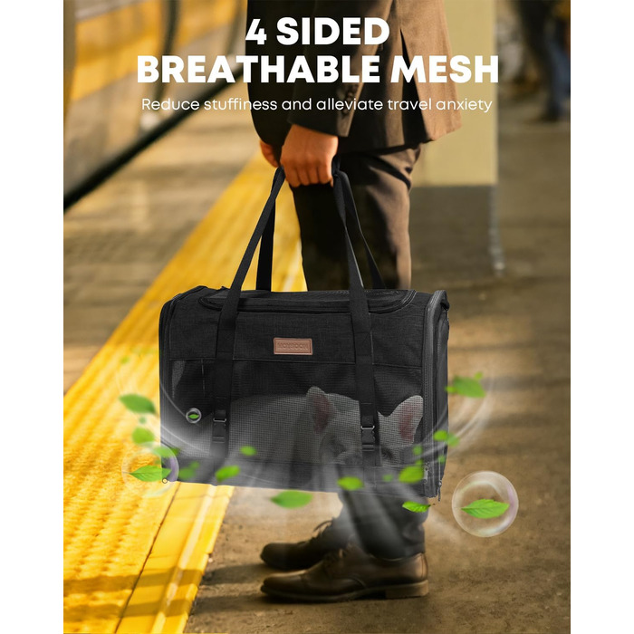 FOXFOCUS Сумка-переноска для собак з м'якими боковинами – 50,8 x 33 x 33 см, безпечний автокрісло, до 6,8 кг, верхній та бічний вхід, велика переноска для тварин з антицарапковим сітком, чорна