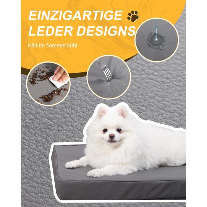 Ортопедичний лежак для собак, лежанка-кінець для собак середніх порід, водовідштовхувальний килимок з штучної шкіри, внутрішній/зовнішній килимок для собак, кошик для собак, матрац для собак, 88x55x7 см, темно-сірий