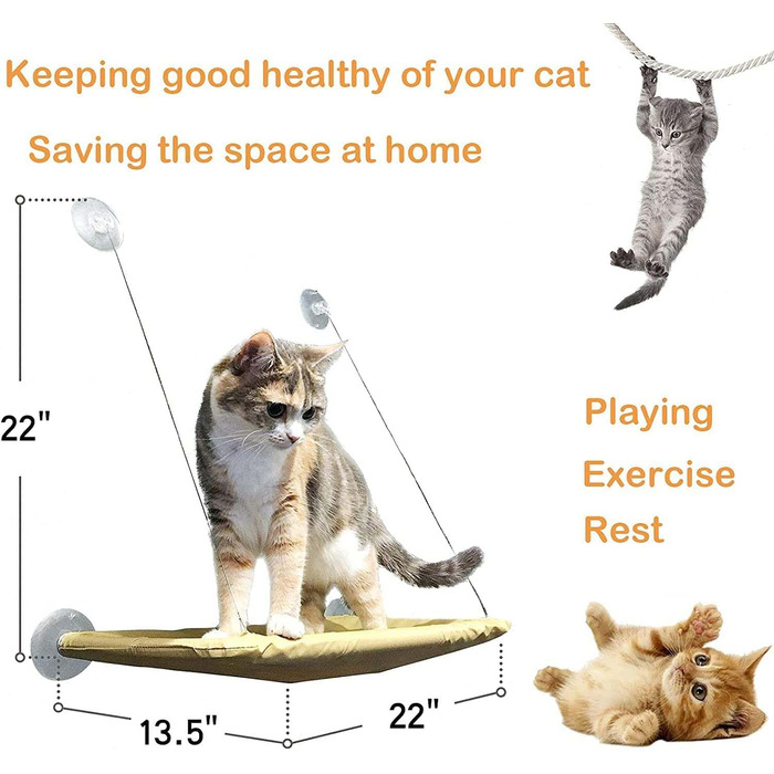 Котяча гамак для вікна JinRui-T, стійка, сонячне ліжко з міцними присосками, місце для відпочинку для котів, економія місця, кріплення, до 13,6 кг (чорний)