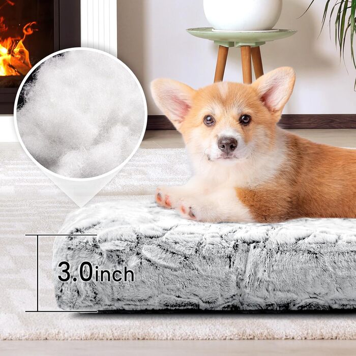 Делюкс лежанка для собак маленьких порід, м'яка підстилка в клітку, товста лежанка для собак, пухнаста килимок для домашніх тварин, 76.2 x 55.9 x 7.6 см, Сірий, Medium